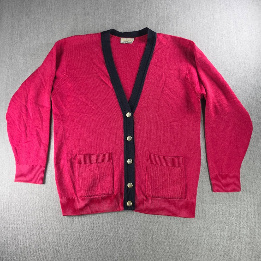 Aquascutum Cardigan Women M Red Wool Nautical Anchor Button V-Neck Vintage